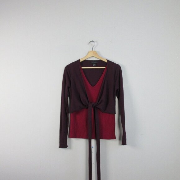 Club Monaco Milah Sweater Women XS Burgundy Viscose Wrap Tie Waist Wool 272 - Picture 1 of 10